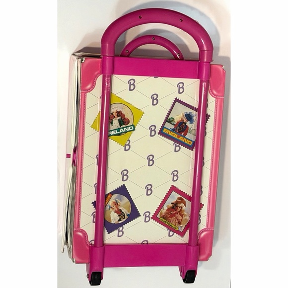 90s Barbie Take Along Doll Trunk World Travel Handle Rolling Cardboard Suitcase - Picture 6 of 16
